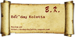 Bóday Koletta névjegykártya